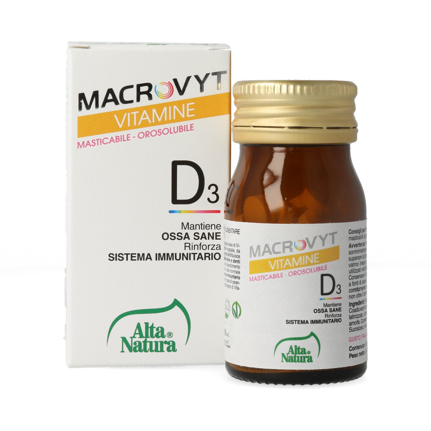 Alta Natura Macrovyt Vitamina D3 mantiene ossa sane 60 compresse gusto fragola-2