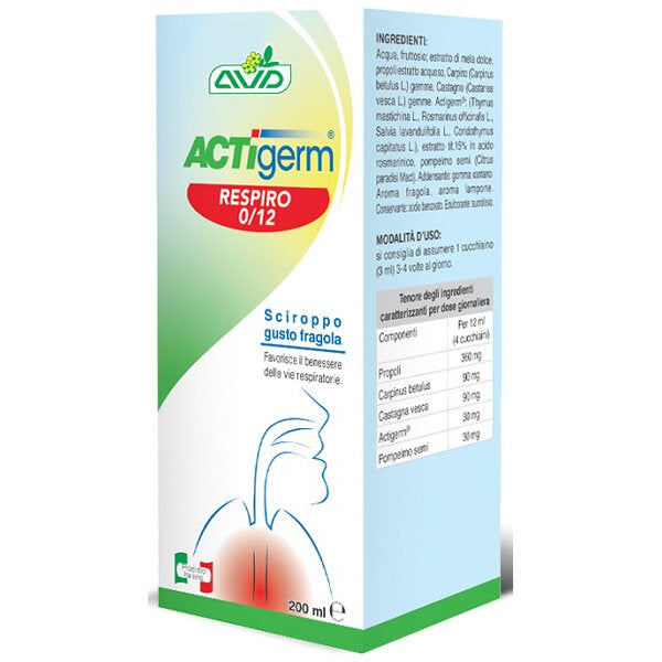 AVD Actigerm Respiro 0-12 per il benessere delle vie respiratorie 250ml gusto fragola-2