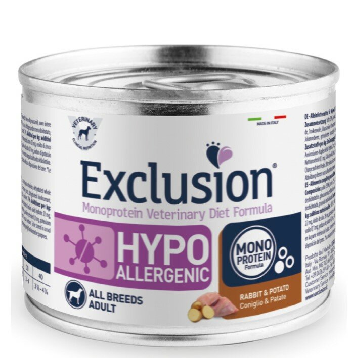 Exclusion Monoprotein Veterinary Diet Formula Hypoallergenic Umido Coniglio/Patate Cani Lattina 200g-3