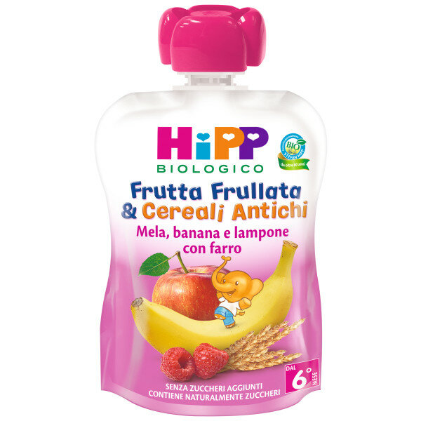 Hipp Frutta Frullata&Cereali Antichi Mela/Banana/Lampone Con Farro 90g 6Mesi+-2