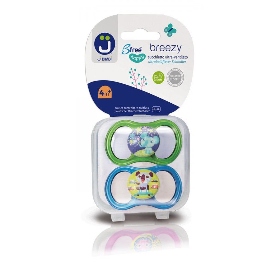 J Bimbi B Free Breezy Happy Succhietto Silicone Verde/Turchese 2 Pezzi 4 Mesi+-1