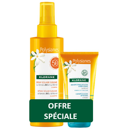 Klorane Kit Polysianes spray solare Tamanu Monoi SPF50 200ml + shampoo doccia Monoi 75ml-2