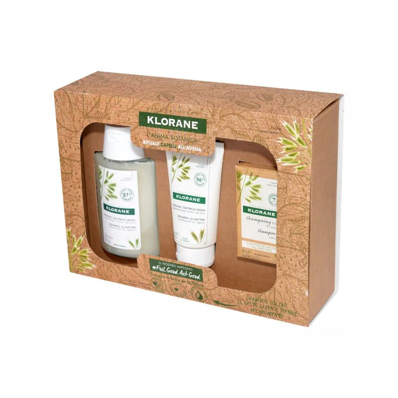 Klorane Cofanetto Rituale Capelli Normali all'Avena shampoo 100ml + balsamo 50ml + shampoo solido 80-3