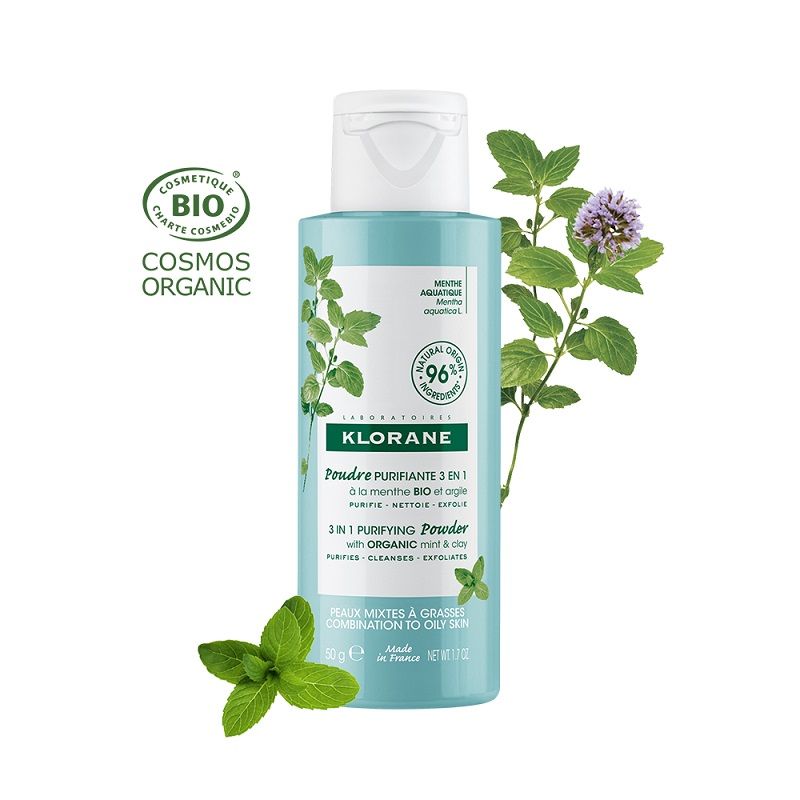 Klorane Polvere Purificante 3 in 1 alla Menta BIO e all'Argilla 50g-1