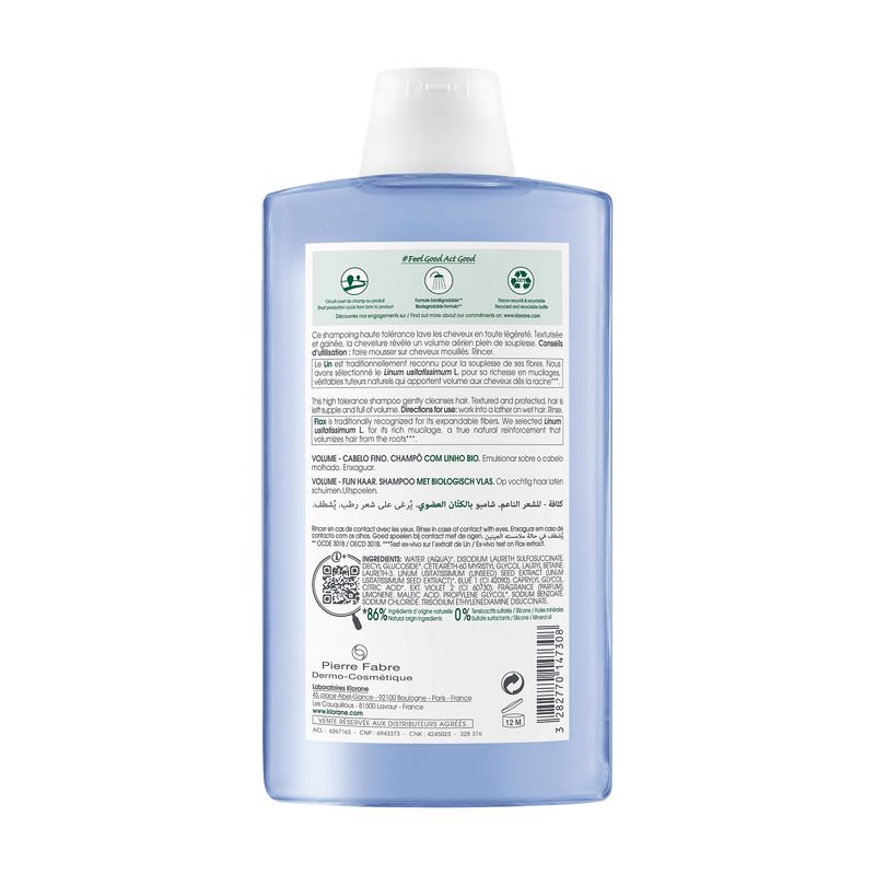 Klorane Shampoo alle fibre di Lino BIO capelli fini e sottili 400ml-2