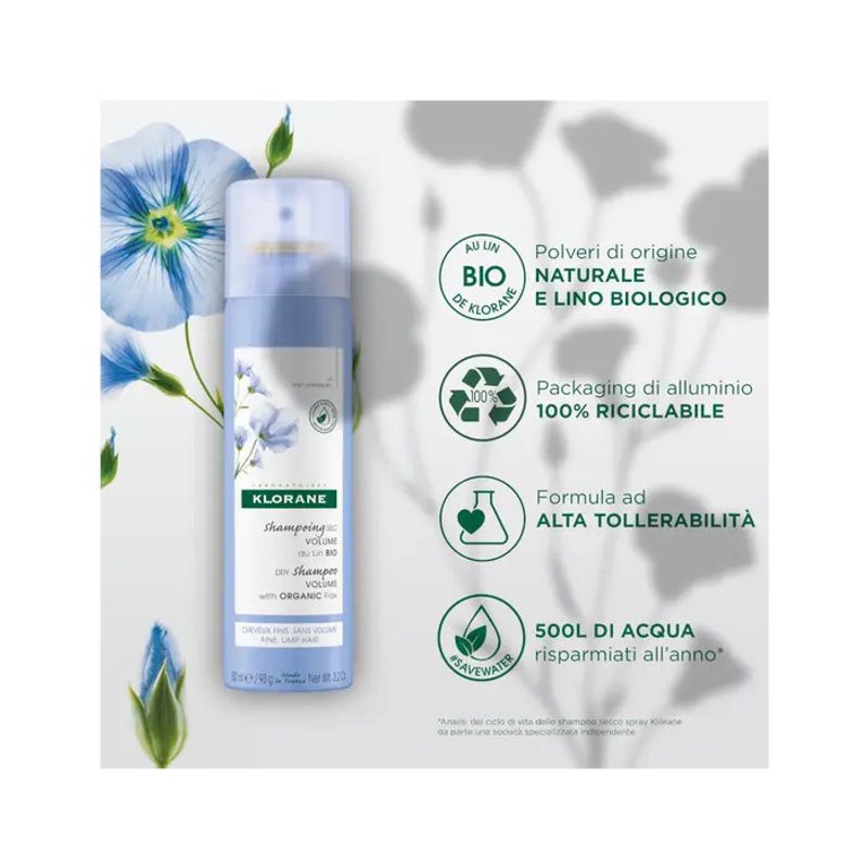 Klorane Shampoo Secco Volume al Lino Bio 150ml-3