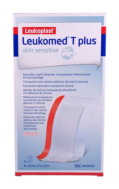 Leukoplast Leukomed T Plus Skin Sensitive medicazione trasparente assorbente 8x15cm 5 pezzi-1