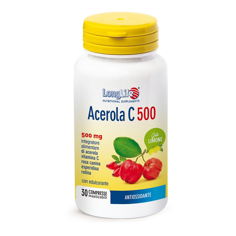 Longlife Acerola C 500 per le difese dell'organismo 30 compresse gusto limone-1