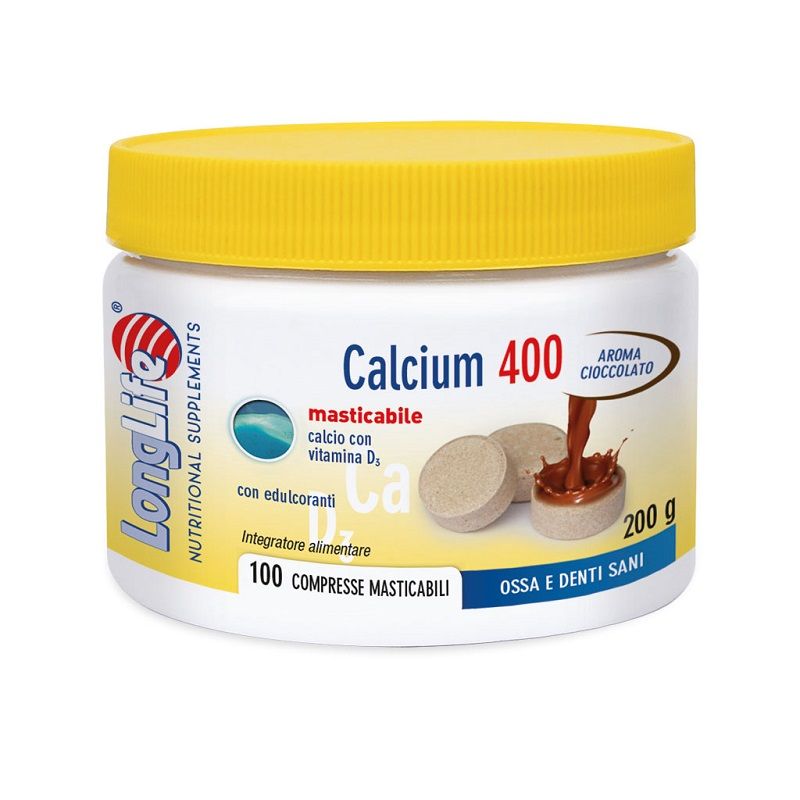 Longlife Calcium 400 per ossa e denti sani 100 compresse gusto cioccolato-1