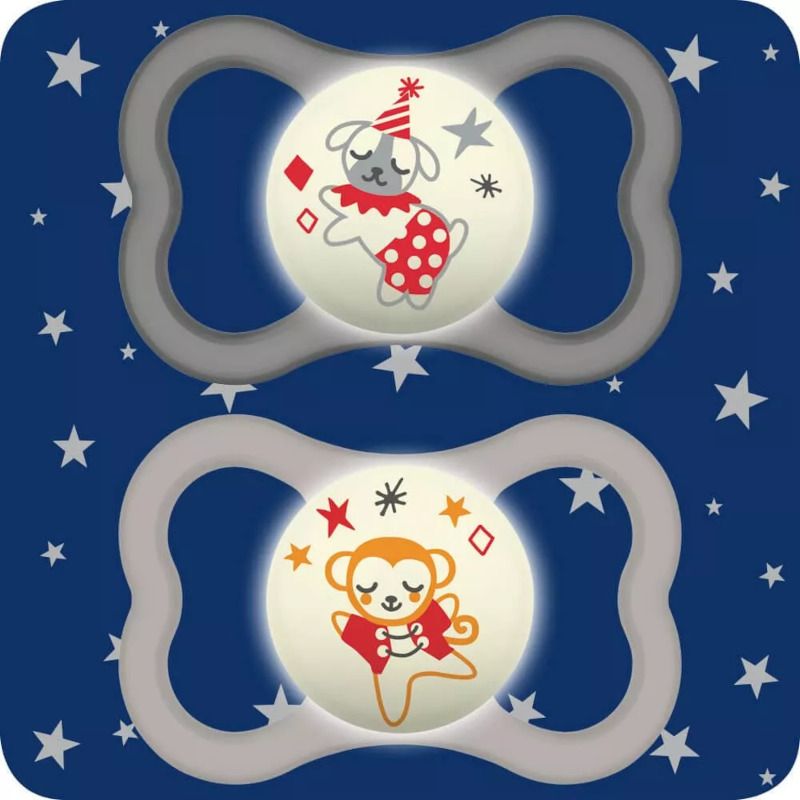 MAM Air Night Nostalgic Circus Neutro 6 mesi+ succhietto in silicone fosforescente 2 pezzi-1