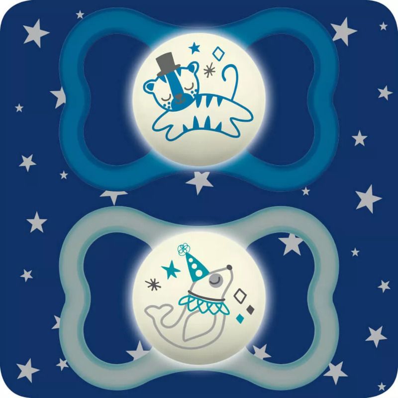 MAM Air Night Nostalgic Circus Maschio 6 mesi+ succhietto in silicone fosforescente 2 pezzi-1