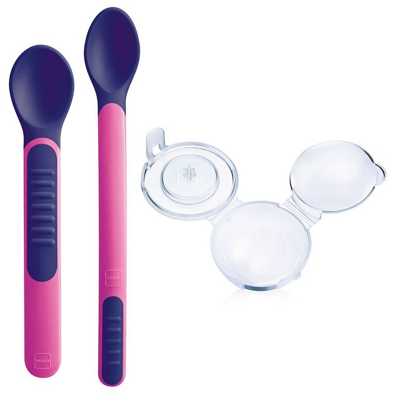 Mam Heat Sensitive Spoons&Cover Cucchiaini morbidi con coperchio 6+ mesi colore rosa-1