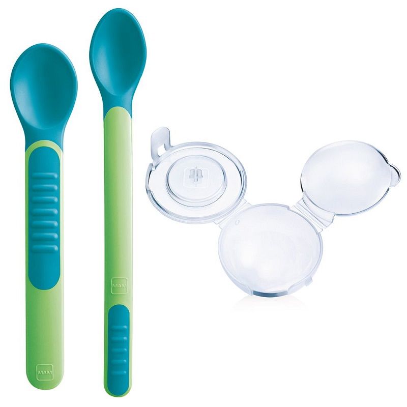 Mam Heat Sensitive Spoons&Cover Cucchiaini morbidi con coperchio 6+ mesi colore verde-1