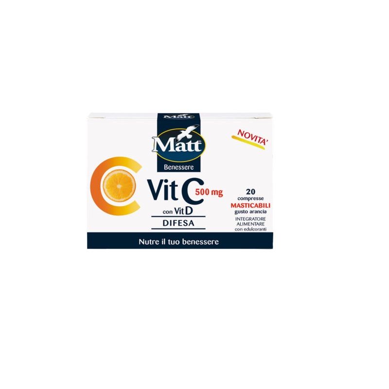Matt Vit C con Vit D Integratore utile per le difese dell'organismo 20 compresse masticabili gusto arancia-1