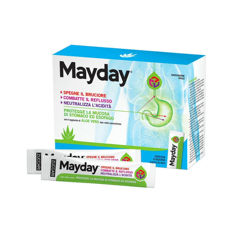 Zuccari Mayday utile per il trattamento del reflusso gastro-esofageo 24 bustine da bere gusto menta-1