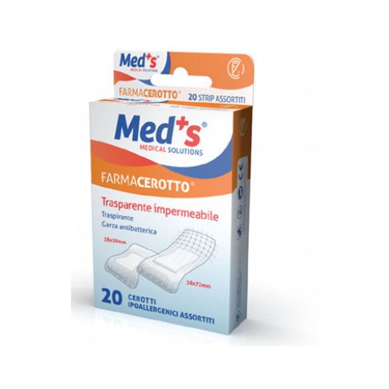 Med's farmacerotto trasparente impermeabile 20 cerotti ipoallergenici assortiti-1