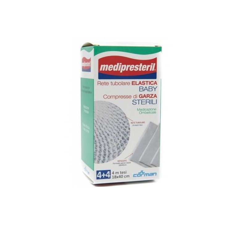 Medipresteril Rete Tubolare Elastica Baby 4m tesi + Compresse di Garza Sterili 18x40cm 4 + 4 pezzi-1