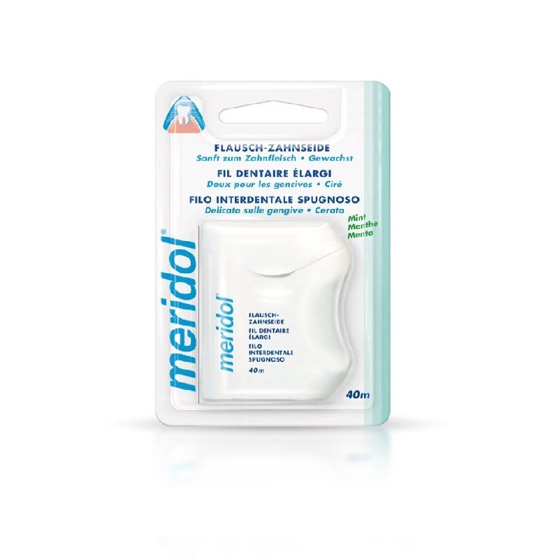 Meridol Filo Interdentale Spugnoso cerato delicato sulle gengive gusto menta 40m-1