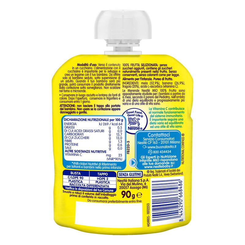Nestlè Mio Merenda 100% Frutta Mela Banana E Fragola Da Spremere Pouch 90ml-2