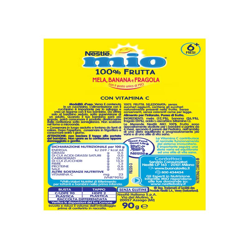 Nestlè Mio Merenda 100% Frutta Mela Banana E Fragola Da Spremere Pouch 90ml-3