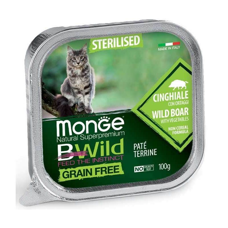 Monge B Wild Grain Free Cinghiale Con Ortaggi Cibo Umido Per Gatti Sterilizzati 100g-1