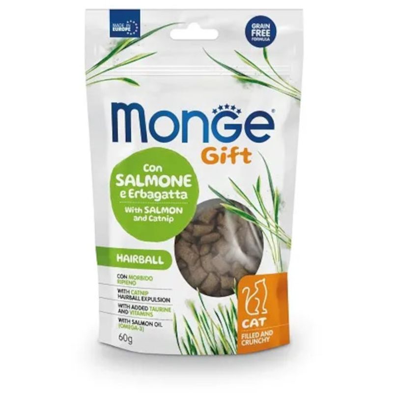 Monge Filled & Crunchy Hairball Snack Per Gatti Salmone E Erbagatta 60g-1