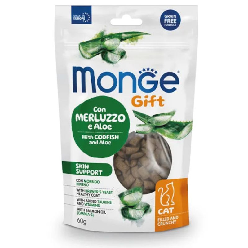 Monge Filled And Crunchy Skin Support Snack Per Gatti Merluzzo E Aloe 60g-1