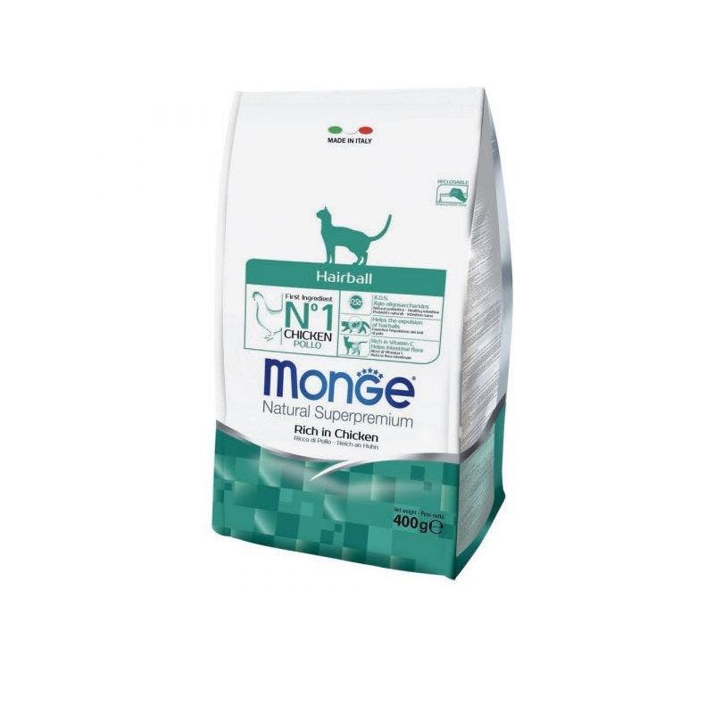 Monge Ricco Di Pollo Hairball Cibo Secco Gatti Adulti Sacco 400g-1