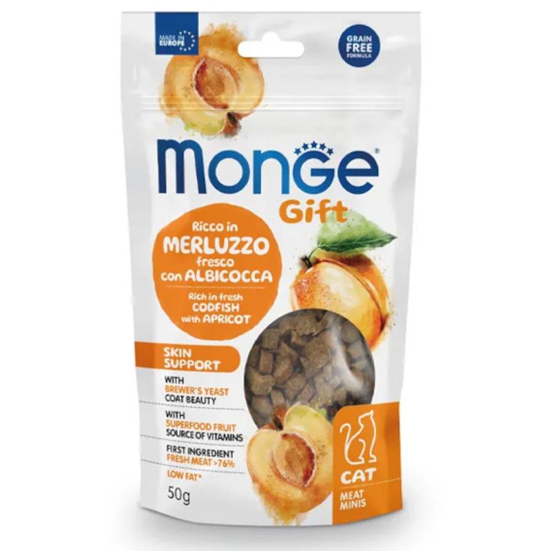 Monge Meat Minis Skin Support Snacks Per Gatti Merluzzo Fresco Con Albicocca 50g-1