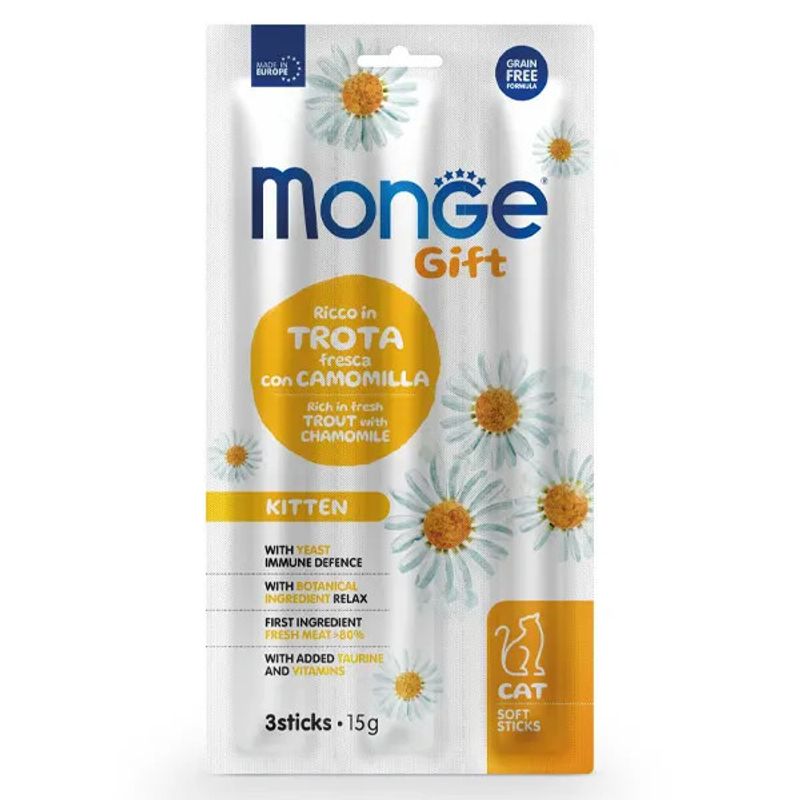 Monge Soft Sticks Per Gattini Trota Fresca Con Camomilla 45g-1