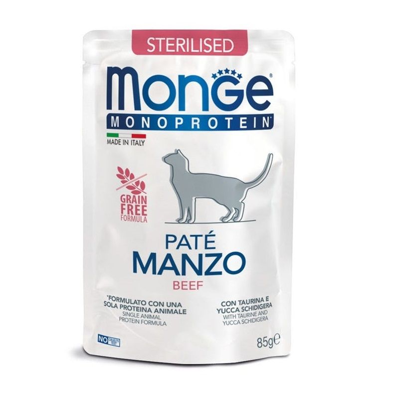 Monge Monoprotein Sterilised Paté Manzo Cibo Umido Per Gatti Adulti Sterilizzati 85g-1