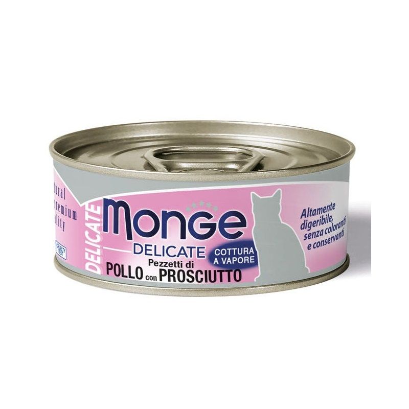 Monge Delicate Pezzetti Di Pollo Con Prosciutto Cibo Umido Per Gatti Adulti 80g-1