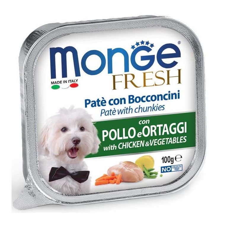 Monge Fresh Paté Bocconcini Con Pollo E Verdure Cibo Umido Per Cani Adulti 100g-1