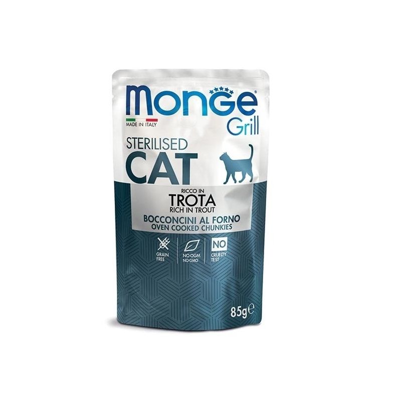 Monge Grill Sterilised Ricco in Trota Cibo Umido Per Gatti Sterilizzati 85g-1