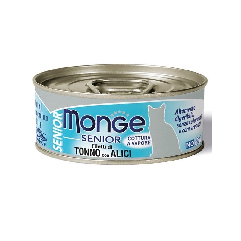 Monge Jelly Senior Filetti di Tonno e Alici Cibo Umido Per Gatti Età Avanzata 80g-1