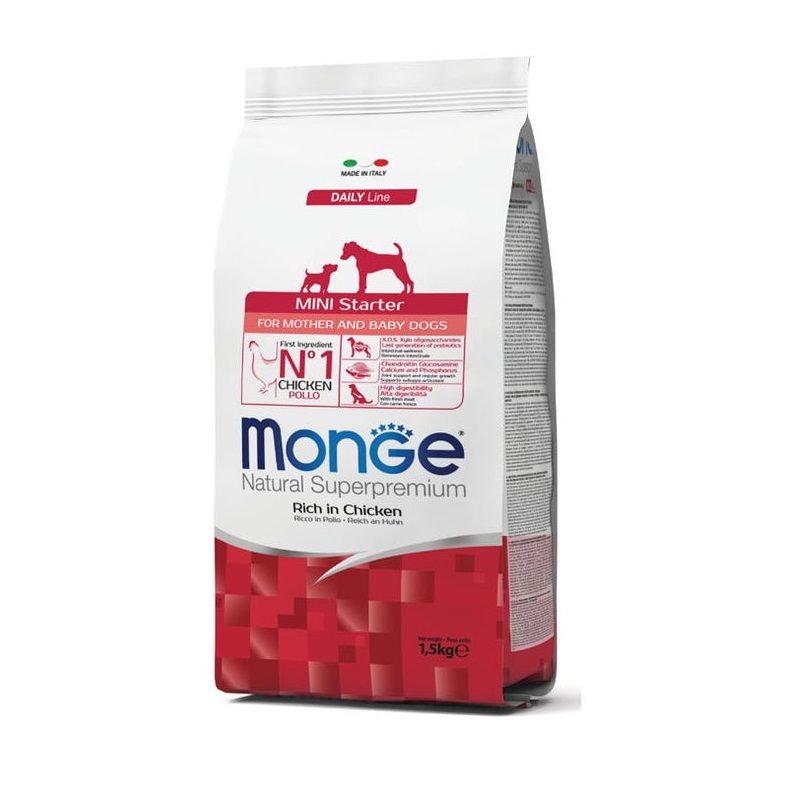 Monge Ricco di Pollo Cibo Secco Per Cani Cuccioli Di Taglia Piccola Svezzamento Sacco 1,5Kg-1