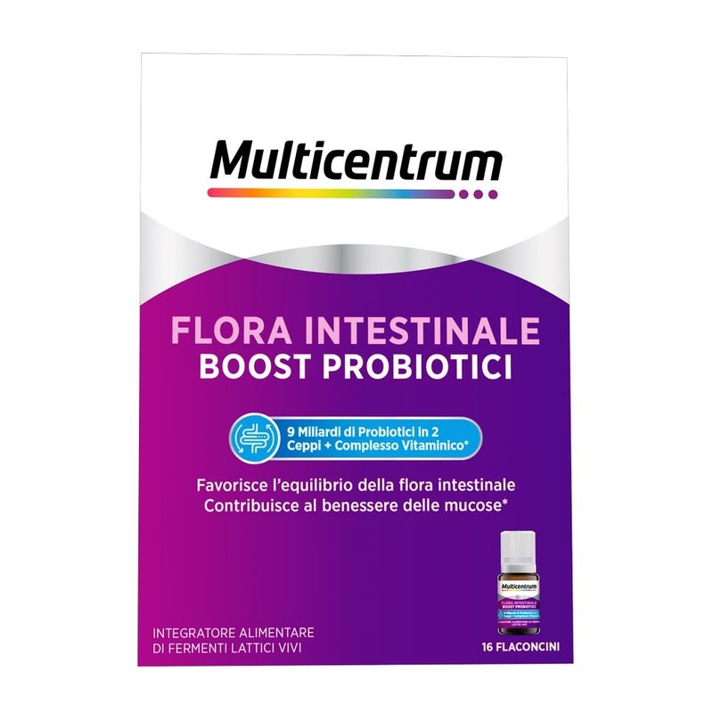 Multicentrum Flora Intestinale Boost Probiotici Integratore Fermenti Lattici Intestino 16 Flaconcini-1