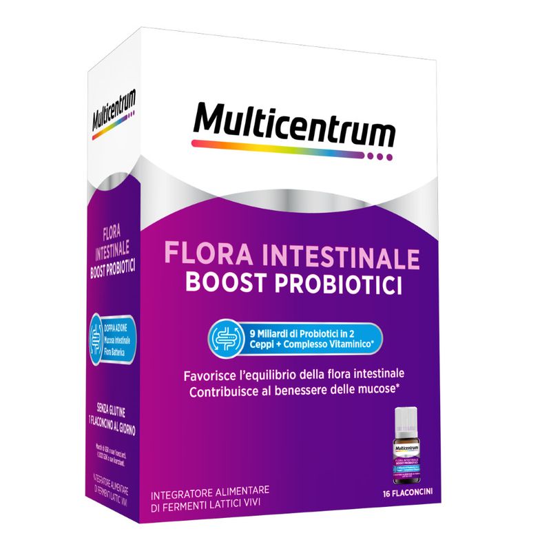 Multicentrum Flora Intestinale Boost Probiotici Integratore Fermenti Lattici Intestino 16 Flaconcini-2