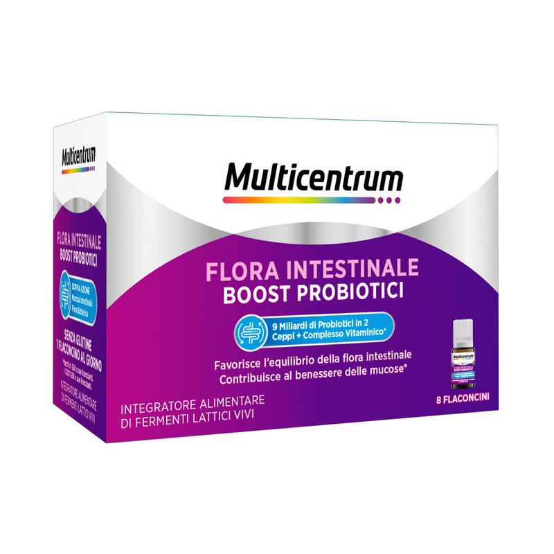 Multicentrum Flora Intestinale Boost Probiotici Integratore Fermenti Lattici Intestino 8 Flaconcini-2