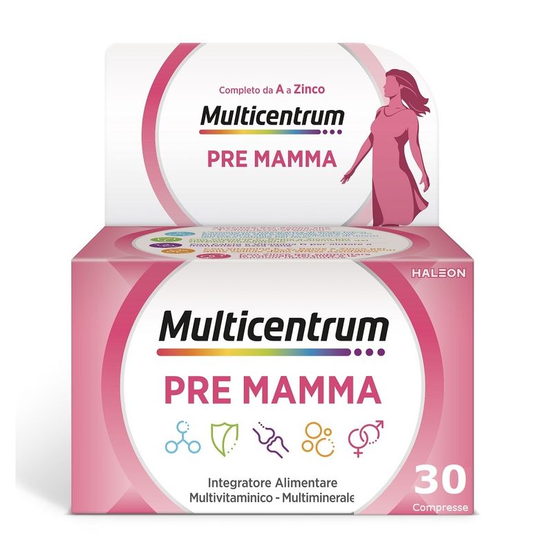 Multicentrum Pre-Mamma Integratore Alimentare Multivitaminico Acido Folico Calcio Vitamina D E 30Cpr-1