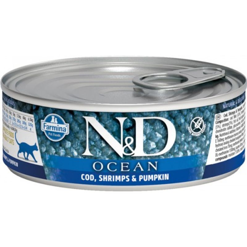 Farmiva ND Cat Ocean Merluzzo/Gamberi/Zucca Gatti Adulti 80g-1