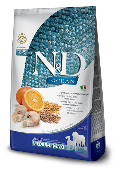 Farmina N&D Ocean Merluzzo E Farro Cani Adulti Taglia Media E Grande Sacco 2,5kg-1