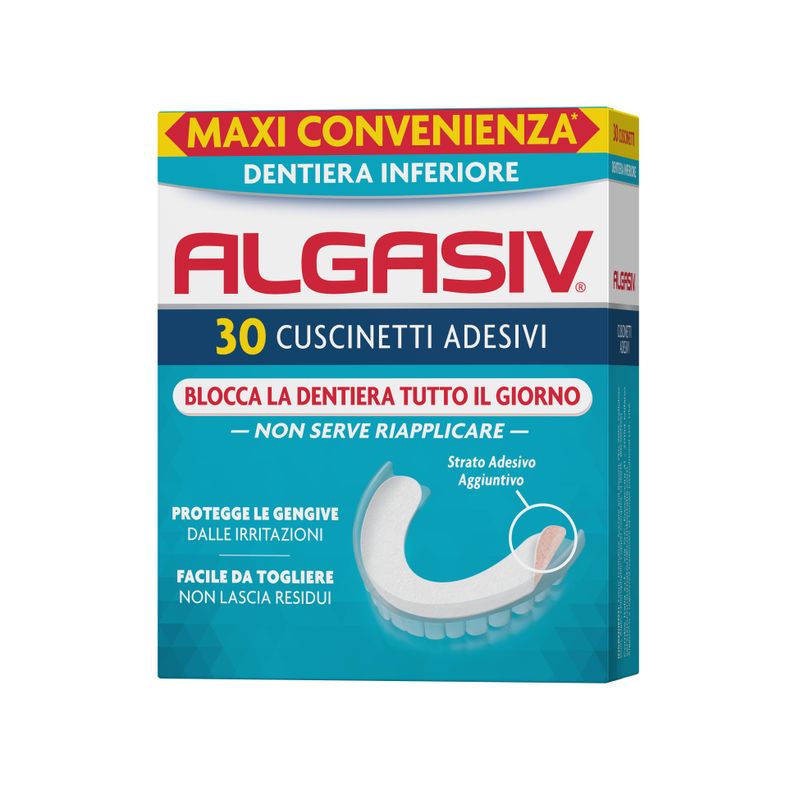 Algasiv Cuscinetti Adesivi Per Dentiera Inferiore Tenuta Forte Tutto Il Giorno 30 Pezzi-1