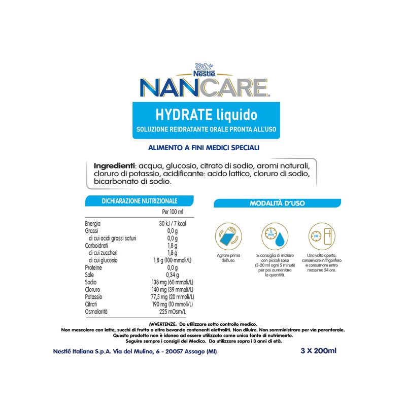 Nestlé Nancare Hydrate Alimento A Fini Medici Speciali Alla Fragola 3 Brick Da 200ml-2