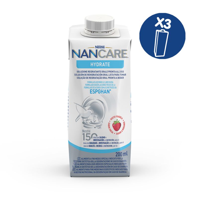 Nestlé Nancare Hydrate Alimento A Fini Medici Speciali Alla Fragola 3 Brick Da 200ml-3