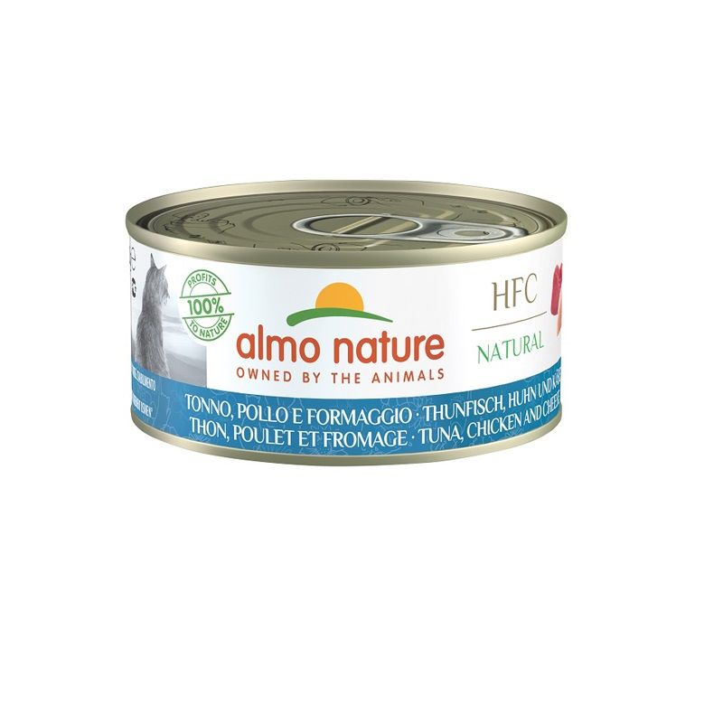 Almo Nature HFC Natural Tonno Pollo e Formaggio alimento umido per gatti adulti 150g-1
