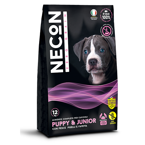 Necon Zero Grain Puppy E Junior Crocchette Pesce E Piselli Per Cani Cuccioli Sacco 3kg-1