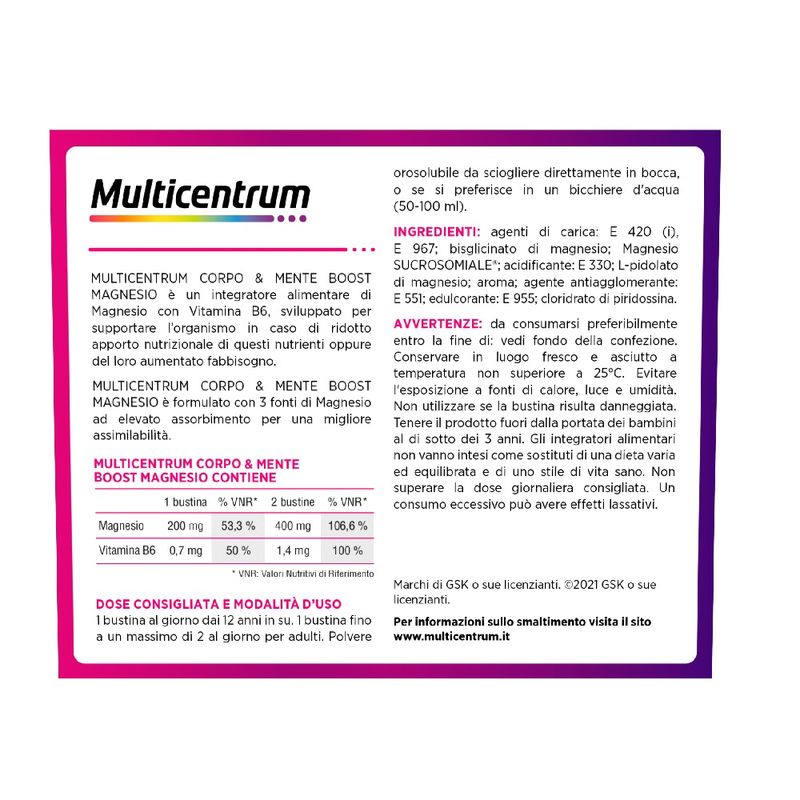 Multicentrum Boost Magnesio Integratore Alimentare Vitamina B6 Magnesio Pidolato Stanchezza 30 Bst-6