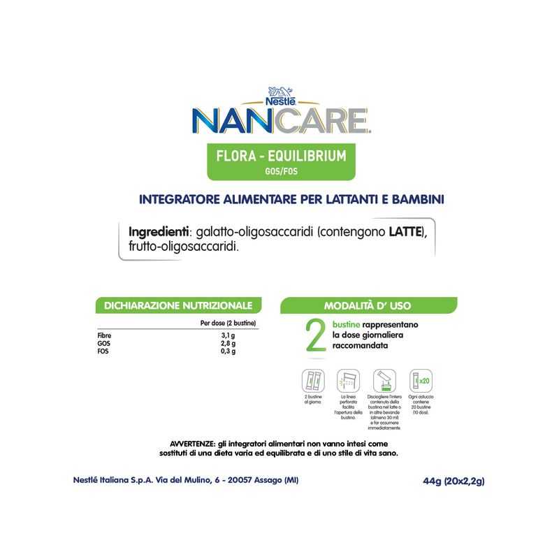 Nestlé Nancare Flora-equilibrium Integratore Per Lattanti E Bambini Dalla Nascita 20 Bustine Da 2,2g-3