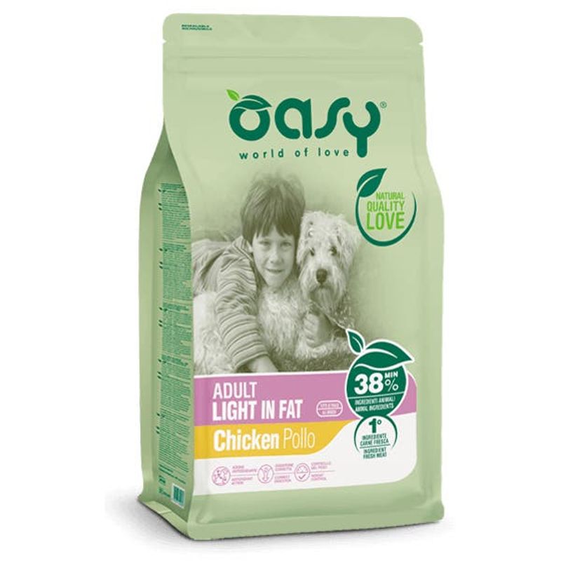 Oasy Dry Cane Adult Light In Fat Crocchette Di Pollo Per Cani Adulti Sovrappeso Sacco 12kg-1